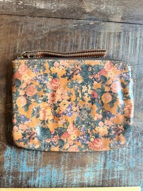 Patricia Nash Wristlet in Floral Printed Caramel Leather